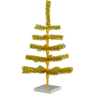 Shiny Gold Tinsel Christmas Tree with 1in Thin Brush, Wood Stand Included - Picture 1 of 20