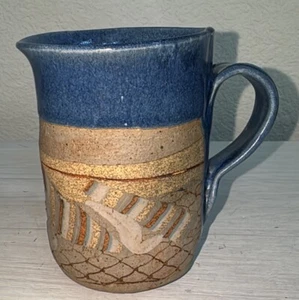 Studio Art Pottery Coffee Mug Cup Blue with Browns Style by Hill, Signed - Picture 1 of 18