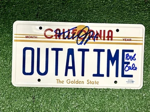 Michael J Fox and Bob Gale signed DeLorean License Plate OUTATIME California - Picture 1 of 12