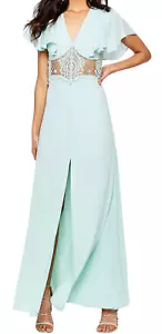 JARLO MINT GREEN EDITH LACE INSERT FLUTTER SLEEVE MAXI DRESS WEDDING US 6 UK 10 - Picture 1 of 4