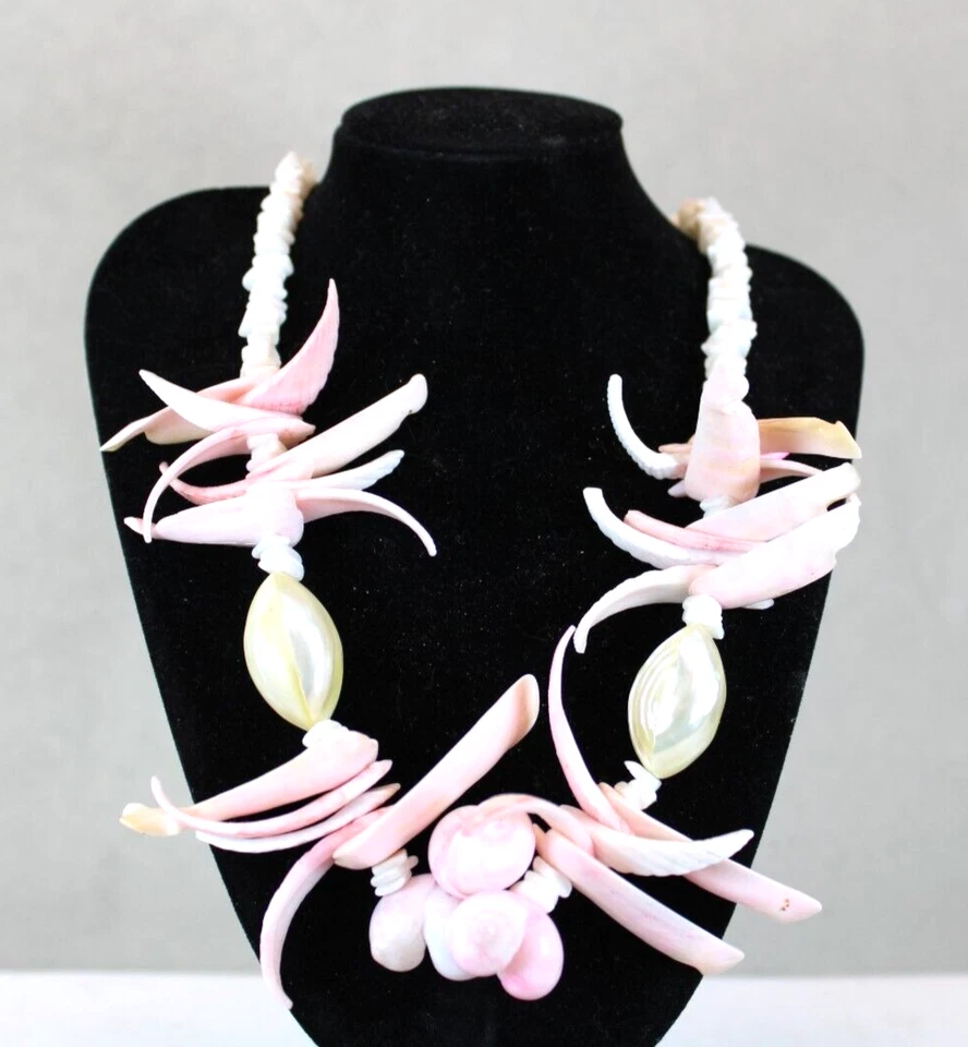 Collar Hecho a Mano 20" Variedad de Conchas Blanco y Rosa Playa Náutico Verano Foto 1 de 3