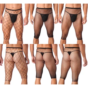 Men's Sexy Fishnet Mesh Capri Short Pants Underwear Hollow Out Cropped Trousers - Picture 1 of 47
