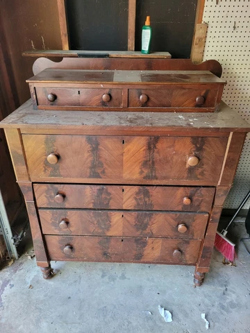Antique Empire 1800's Hand Dovetailed Flame Mahogany Chest of Drawers Dresser Cover