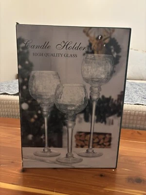 Juego de 3 Candelabros de Mesa Candelabros de Vidrio Decoración Plateado Craquelado Foto 1 de 2