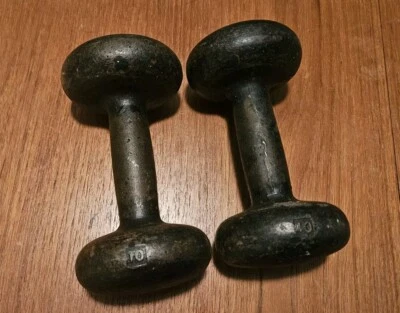 Vintage IVANKO Unbranded Black Bun Pair of 10 Lb Dumbells weights dumbbells - Image 1 of 4