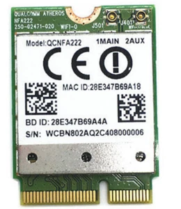 Atheros QCNFA222 2.4GHz/5GHz 802.11ABGN 300Mbps Bluetooth 4.0 WiFi Card - Picture 1 of 4