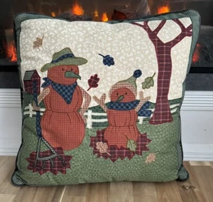 Vintage dekoratives Kissen Blätter Kürbisse Muster grün quadratisch 16" x 16" - Bild 1 von 3