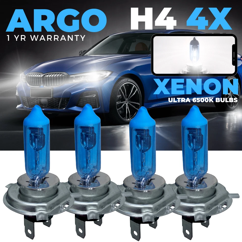 4x H4 100w Xenon White Super 472 Light Blue Headlight Bulbs P43t Globes Halogen - Image 1 of 4