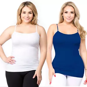 2 Womens Cami Tank Top Casual Basic White Navy Plus Size - Picture 1 of 1