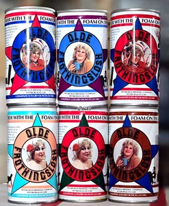 VINTAGE 6 BEER CAN SET MISS OLD FROTHINGSLOSH TINS GIRL PITTSBURGH, PENNSYLVANIA - Picture 1 of 7