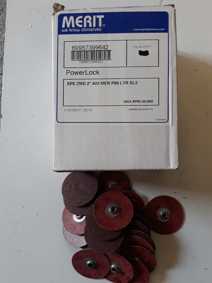 merit 99642 lot of 25 ea 2" 80 Grit Aluminum Oxide Quick Change Discs Type 2 - Image 1 of 1