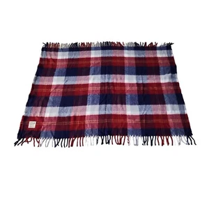 Vtg Faribo Acrylic Lap Throw Blanket Afghan Plaid Fringe Faribault Made In USA - Picture 1 of 6