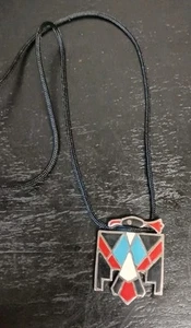 Vintage Nickel Silver Native American Turquoise Enamel Inlay Thunderbird Pendant - Picture 1 of 6
