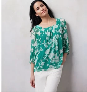 LC Lauren Conrad Squareneck Bauerntop Damen Größe XXL grün geblümt Puffärmel - Bild 1 von 9