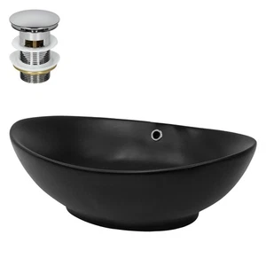 Keramik Waschbecken mit Ablaufgarnitur Waschtisch Aufsatzwaschtisch 590 x 380 mm - Bild 1 von 9