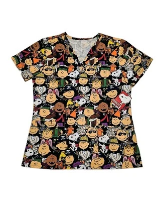 Scrub Club Peanuts Gang Halloween Trick Or Treat Great Pumpkin Top NWT Medium - Image 1 of 4