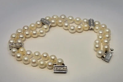 Authentic 585 14k White Gold Pearl Diamonds Bracelet 7.5"  29gr - Image 1 of 4