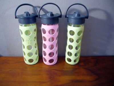 life factory glass water bottle 16oz Lot Of 3 Pink Lime Green Straw LN - Image 1 of 3