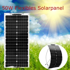50W Flexibl Solarpanel Monokristallin Solarzelle Sonnenkollektor Solarmodul Boot - Bild 1 von 12