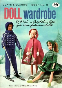 Vintage Coats & Clark's Bk 151 ARMARIO MUÑECA Tejido y Crochet Patrón Folleto - Imagen 1 de 4