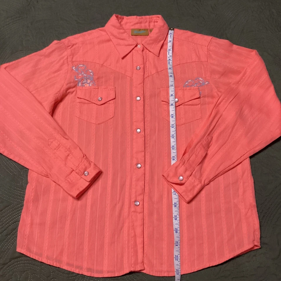 Kids Peachy/Orange Blue Embroidery Pearl Snap Wrangler Shirt  Kids Xxl - Image 1 of 4