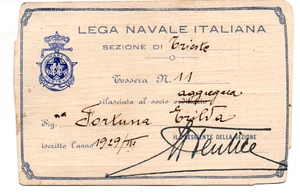 crt 28 - 1926 Lega Navale Italiana - Trieste  - Tessera con foto - Foto 1 di 1