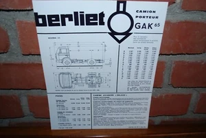 BERLIET FICHE TECHNIQUE CAMION PORTEUR GAK 65 N° 6 SEPTEMBRE 1966 - Picture 1 of 2