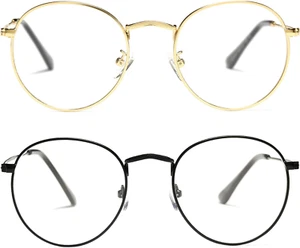 Classic round Metal Clear Lens Glasses Frame Unisex Circle Eyeglasses (2 Pairs | - Picture 1 of 12