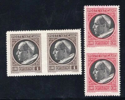 1945 Vatican City. SC#94,95. Sass#94g,95h. Mint, Never Hinged, XF. Imperf Pairs - Image 1 of 2