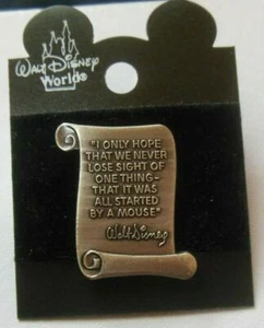 HTF OLD Disney pin Walt Disney Scroll Quote #1 It Was All Started By A Mouse - Picture 1 of 2
