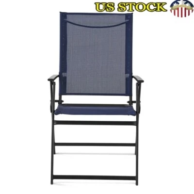 Juego de 2 sillones plegables para patio exterior con marco de acero azul marino nuevos Foto 1 de 4
