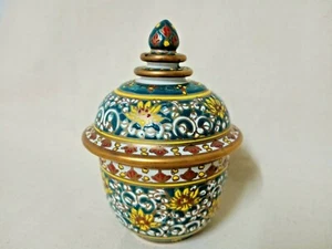 Porcelain Jar Thai Benjarong Lid Handmade Embosing Painting Pot Decor Green Bowl - Picture 1 of 11