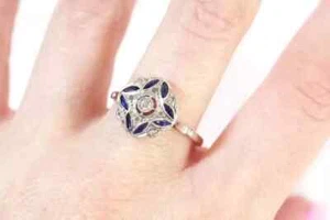 Antique Art Deco Lab Created & Sapphire 925 Silver Anniversary Gift Ring - Picture 1 of 5