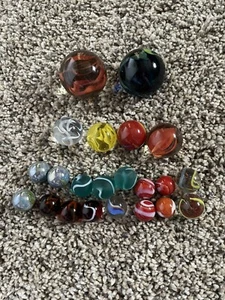 Glass Colorful Marbles Set Of 22 Various Sizes New - Picture 1 of 5