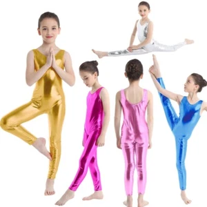 Kids Girls Bodysuit Sleeveless Jumpsuit Party Leotard Athletic Dancewear Dance - Picture 1 of 86