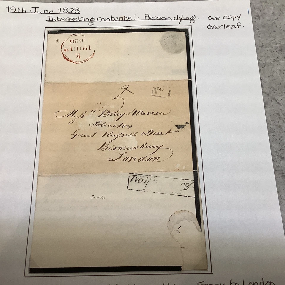 1828 boxed 2 line Waltham Cross  Penny Post in black on Crossride letter - Image 1 of 4