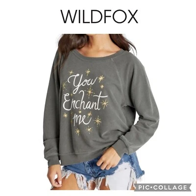 Suéter moletom Wildfox You Enchant Me cinza tamanho P novo com etiquetas $98 - Imagem 1 de 4