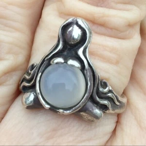 Anillo Diosa de la Abundancia Plata de Ley .925 Talla 9 con Gema de Piedra Lunar Genuina EE. UU. - Imagen 1 de 12