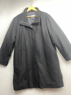 Lands End Coat Women’s Black Wool Blend Size 22W Full Zip Pockets Lined - Image 1 of 4