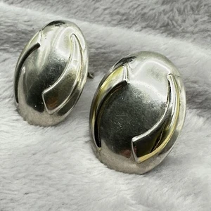 925 Sterling Silver Hecho En Mexico 1.5" Hollow Oval Clip On Taxco Earrings 20g - Picture 1 of 12