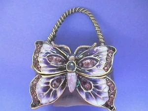 j3324 Purple Crystal Enamel Jewelry Trinket box purple butterfly on handbag - Picture 1 of 7
