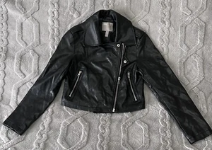Chaqueta de motociclista encogida de cuero sintético negra con cremallera completa talla 00 de ASOS Design para mujer - Imagen 1 de 20