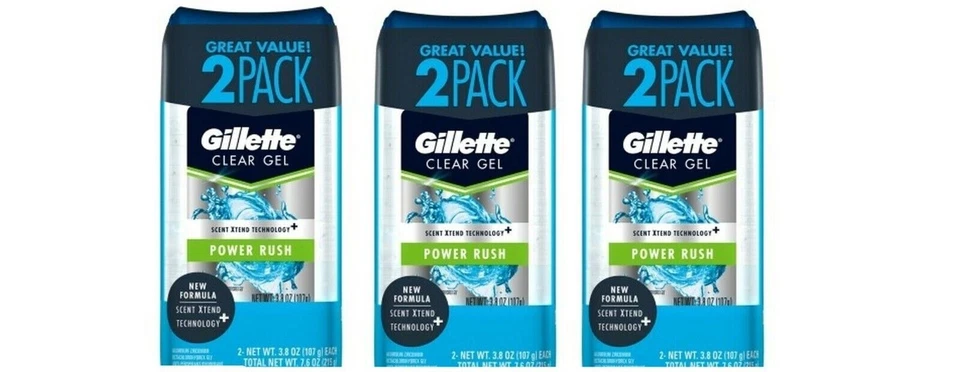BL Gillette Deodorant Two Pack Power Rush 3.8 oz Clear Gel - THREE PACK - Image 1 of 1