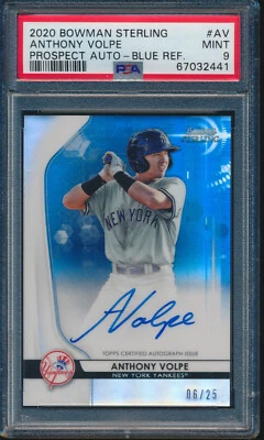 PSA 9 ANTHONY VOLPE AUTO 2020 Bowman Sterling BLUE REFRACTOR/25 Rookie RC MINT - Image 1 of 2
