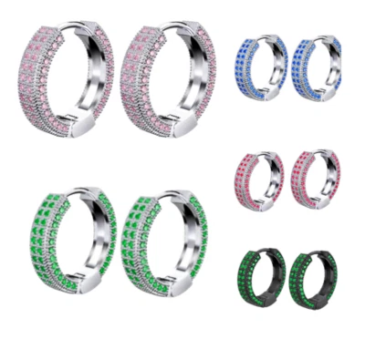 Brincos Huggie de ouro 14K micro-incrustados CZ masculino feminino declaração tubo argola 16mm PE28 - Imagem 1 de 4