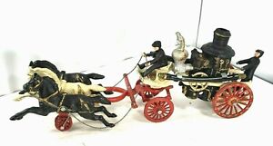 VTG Cast Iron Horse Drawn Fire Dept Steamer Engine Toy Repro 3 Horse 2 Man*NOTES