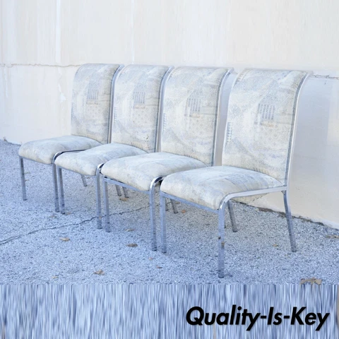 Vintage Mid Century Polished Chrome Frame Rolled Back Dining Chairs - Set of 4 Cover