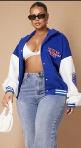 Pretty Little Thing Varsity Bomber Jacket Size L Preppy - Picture 1 of 14