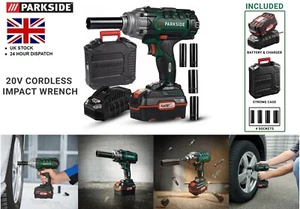 Parkside 20V Cordless Vehicle Impact Wrench + 4Ah Battery & Charger + 4 *Sockets - Picture 1 of 9
