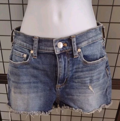 Pantalones Cortos de Jean Victoria's Secret Para Mujer 4 Corte Azul Dobladillo Crudo Tiro Alto Denim  Foto 1 de 4